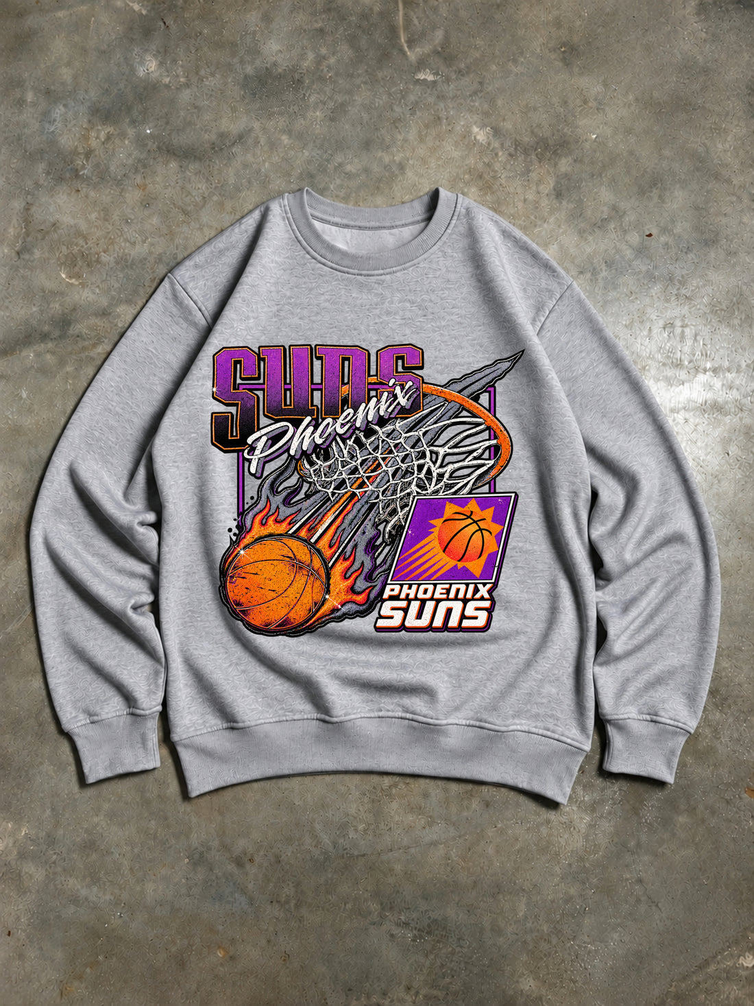 Phoenix Suns – Flaming Basketball Vintage 90s Sweatshirt – Grey