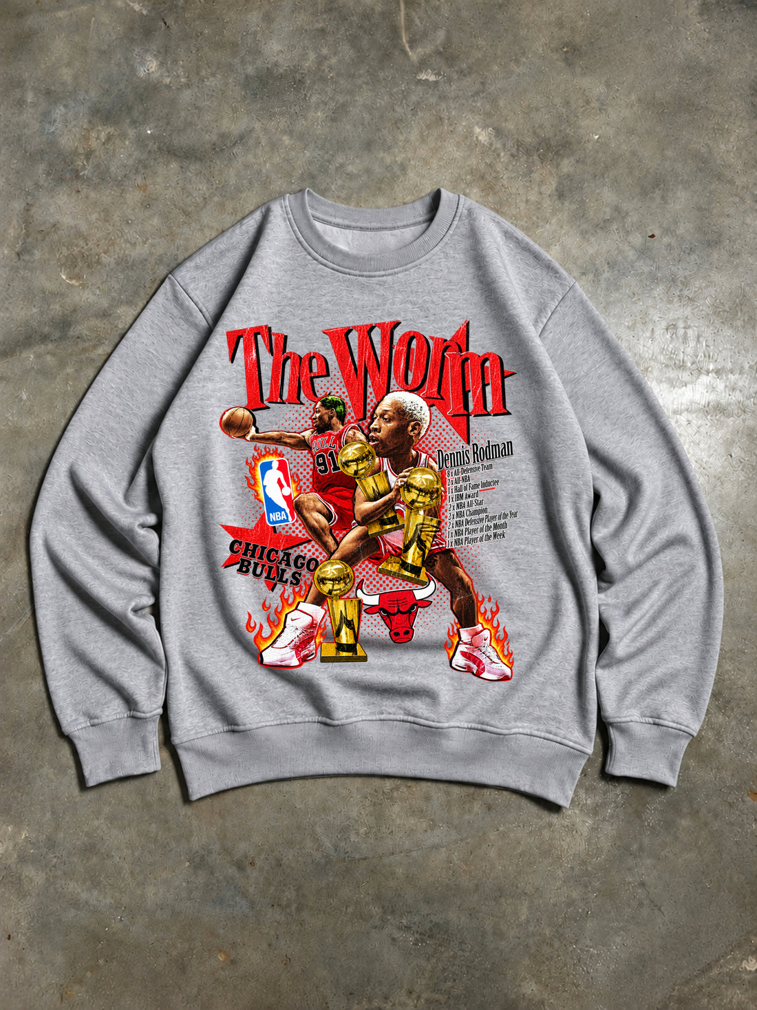 Dennis Rodman – Felpa vintage Chicago Bulls The Worm – Grigio