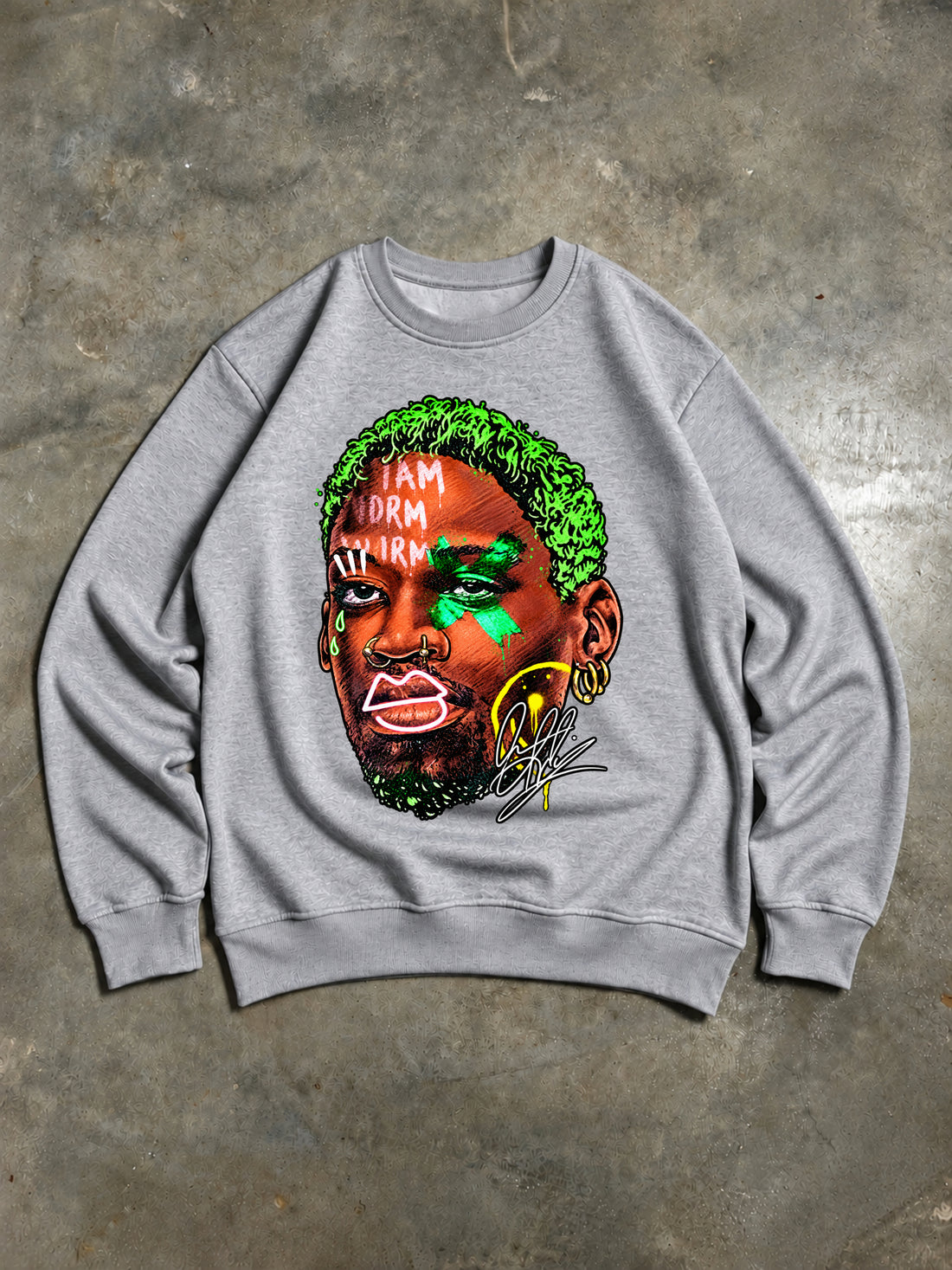 Dennis Rodman – The Worm Neon Green Vintage 90s Sweatshirt – Grey
