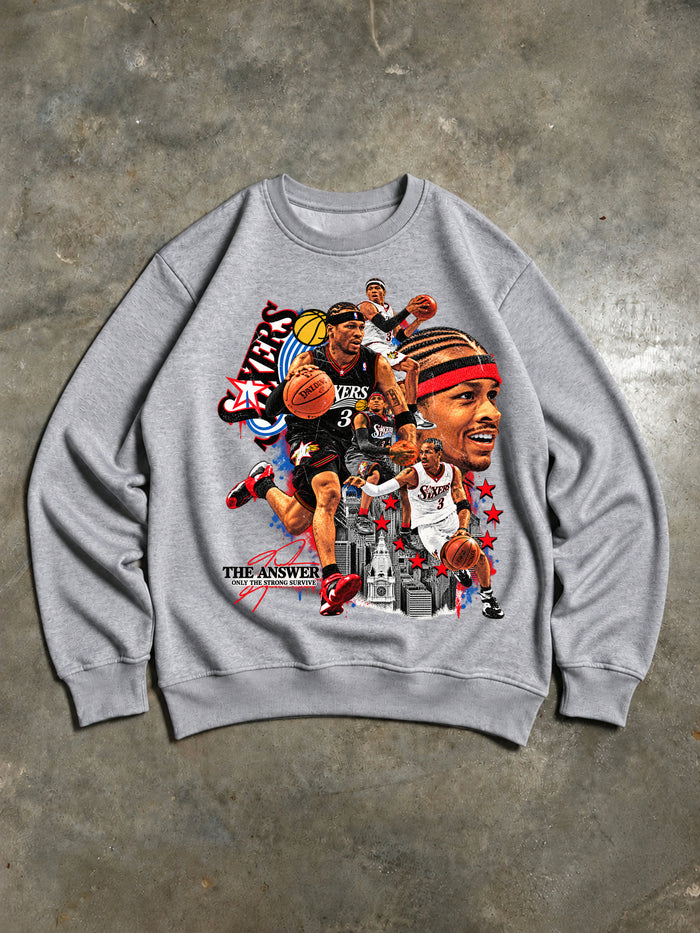 Allen Iverson Philadelphia 76ers The Answer Vintage Basketball Sweatshirt – Grey