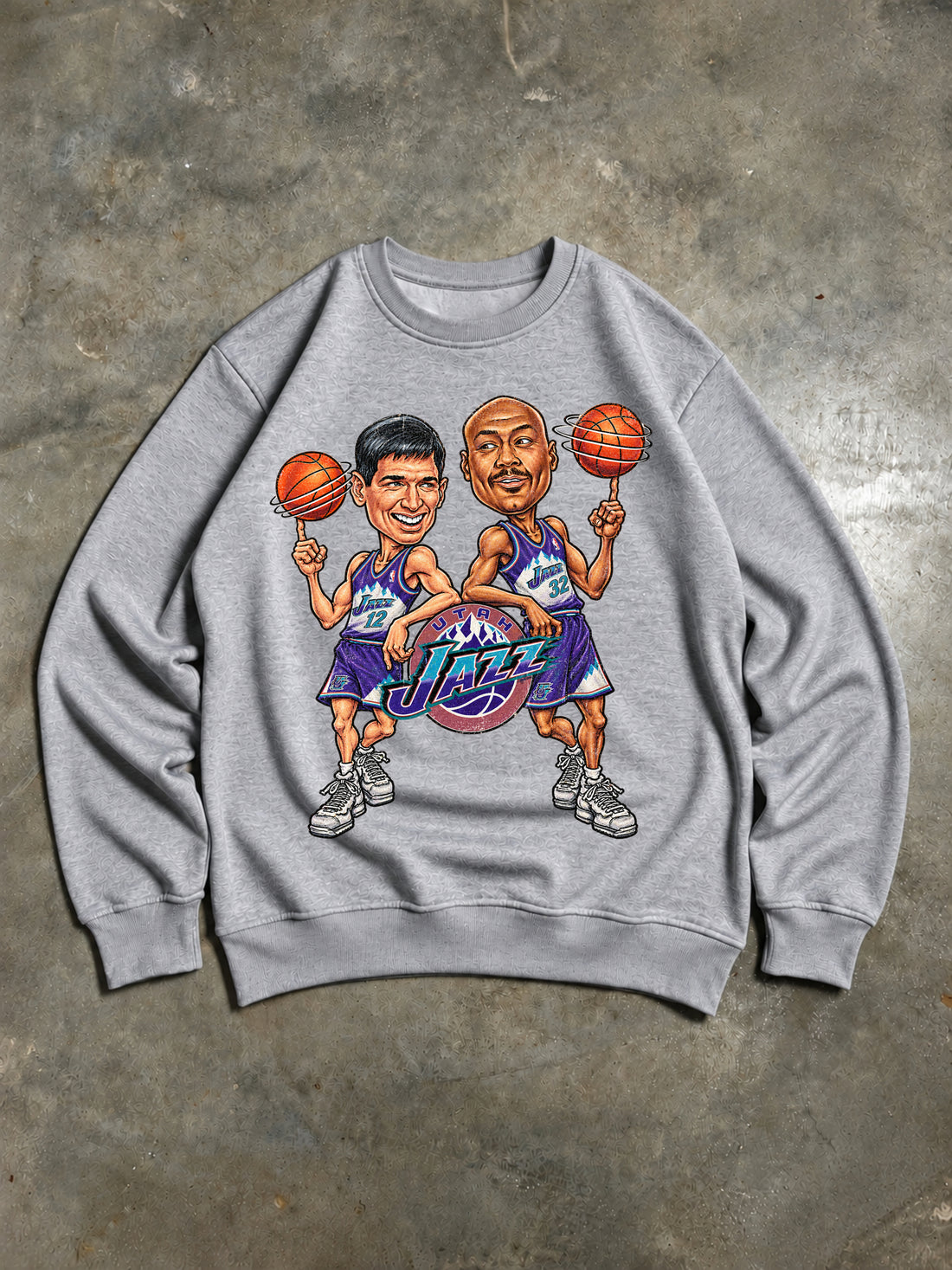 John Stockton & Karl Malone – Utah Jazz Vintage 90s Sweatshirt – Grey