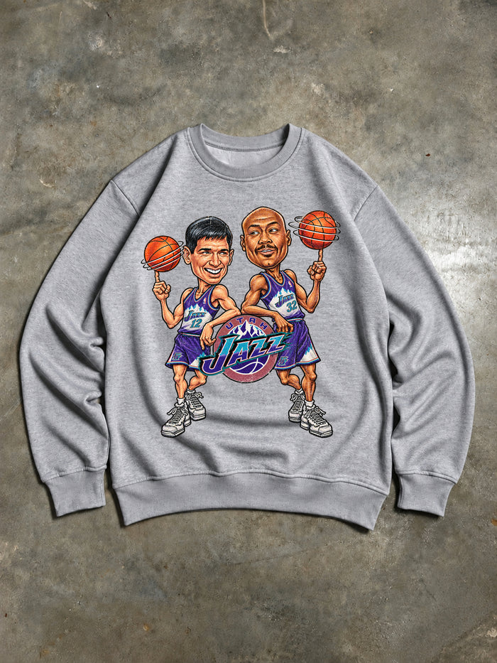 John Stockton & Karl Malone – Utah Jazz Vintage 90s Sweatshirt – Grey