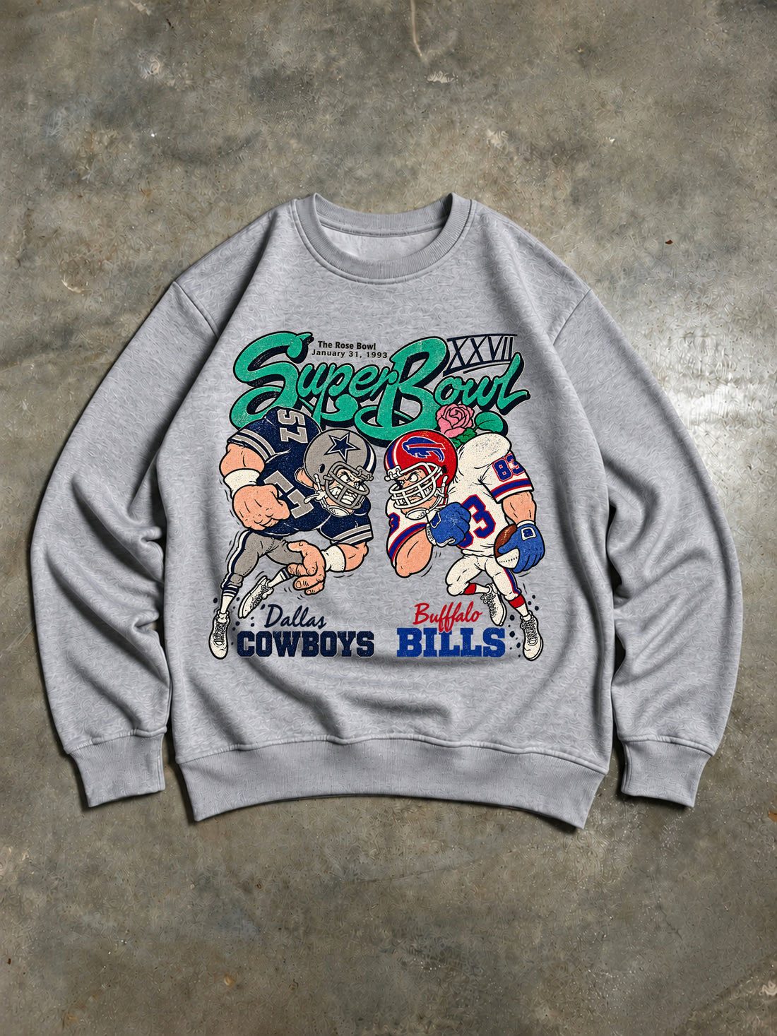 Super Bowl XXVII 1993 – Dallas Cowboys vs Buffalo Bills Vintage 90s Sweatshirt – Grey