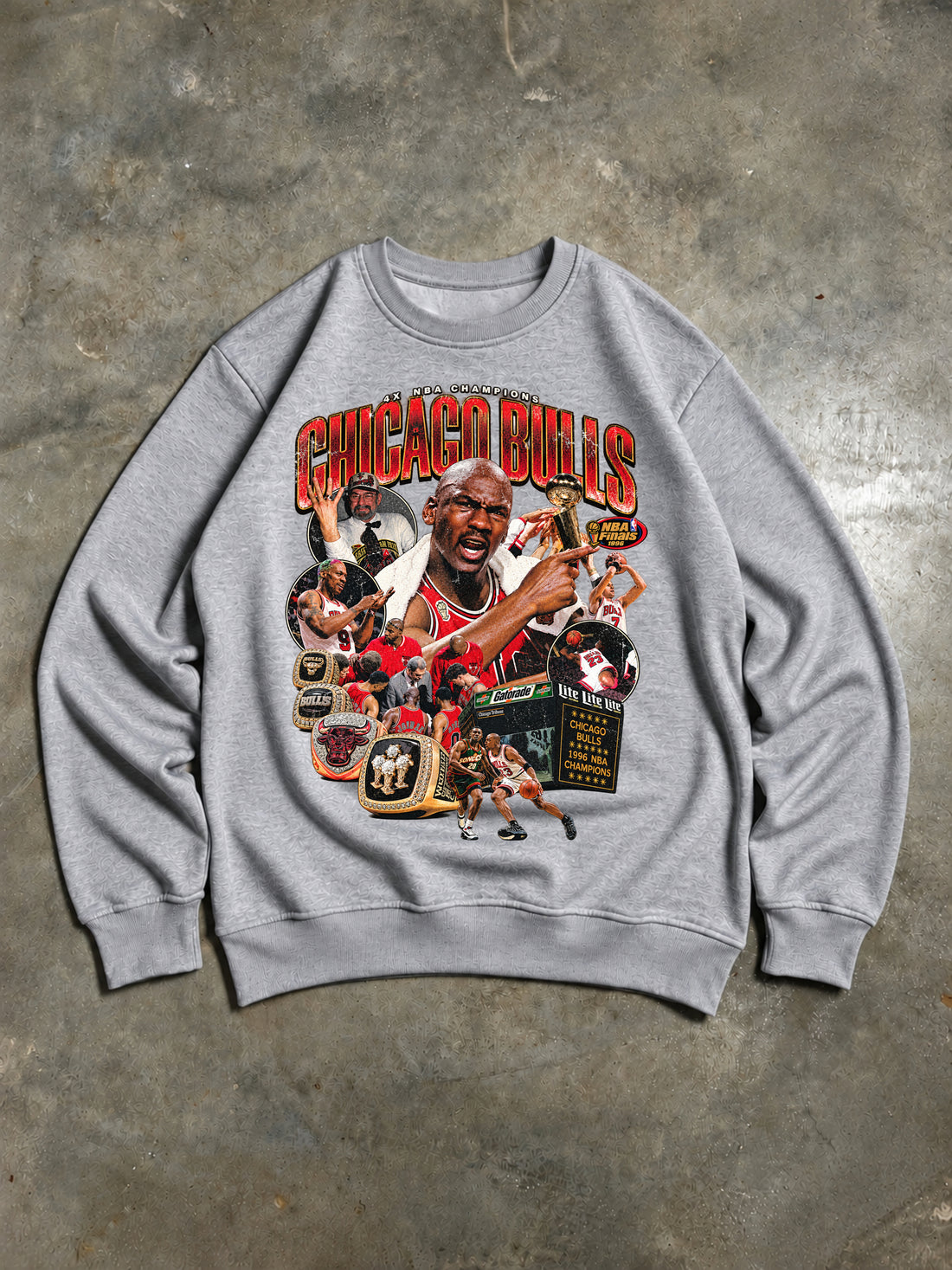Michael Jordan – Chicago Bulls 1996 NBA Champions Vintage 90er-Jahre Sweatshirt – Grau