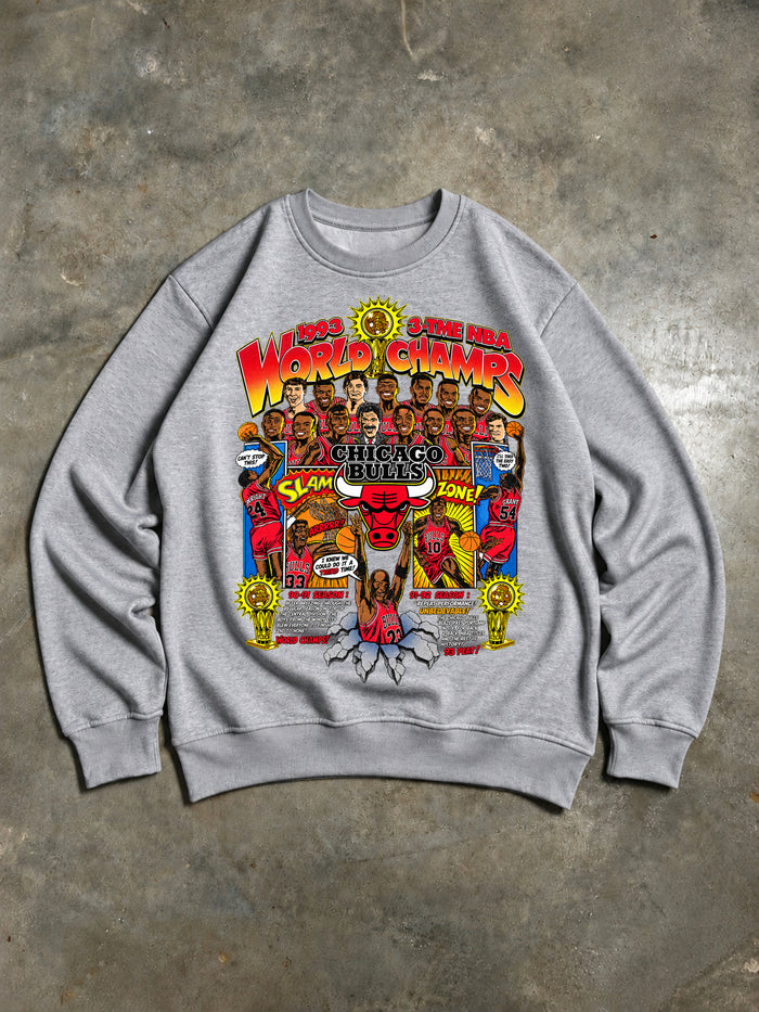 Chicago Bulls 1993 Three-Peat World Champions Vintage NBA Sweatshirt – Grey