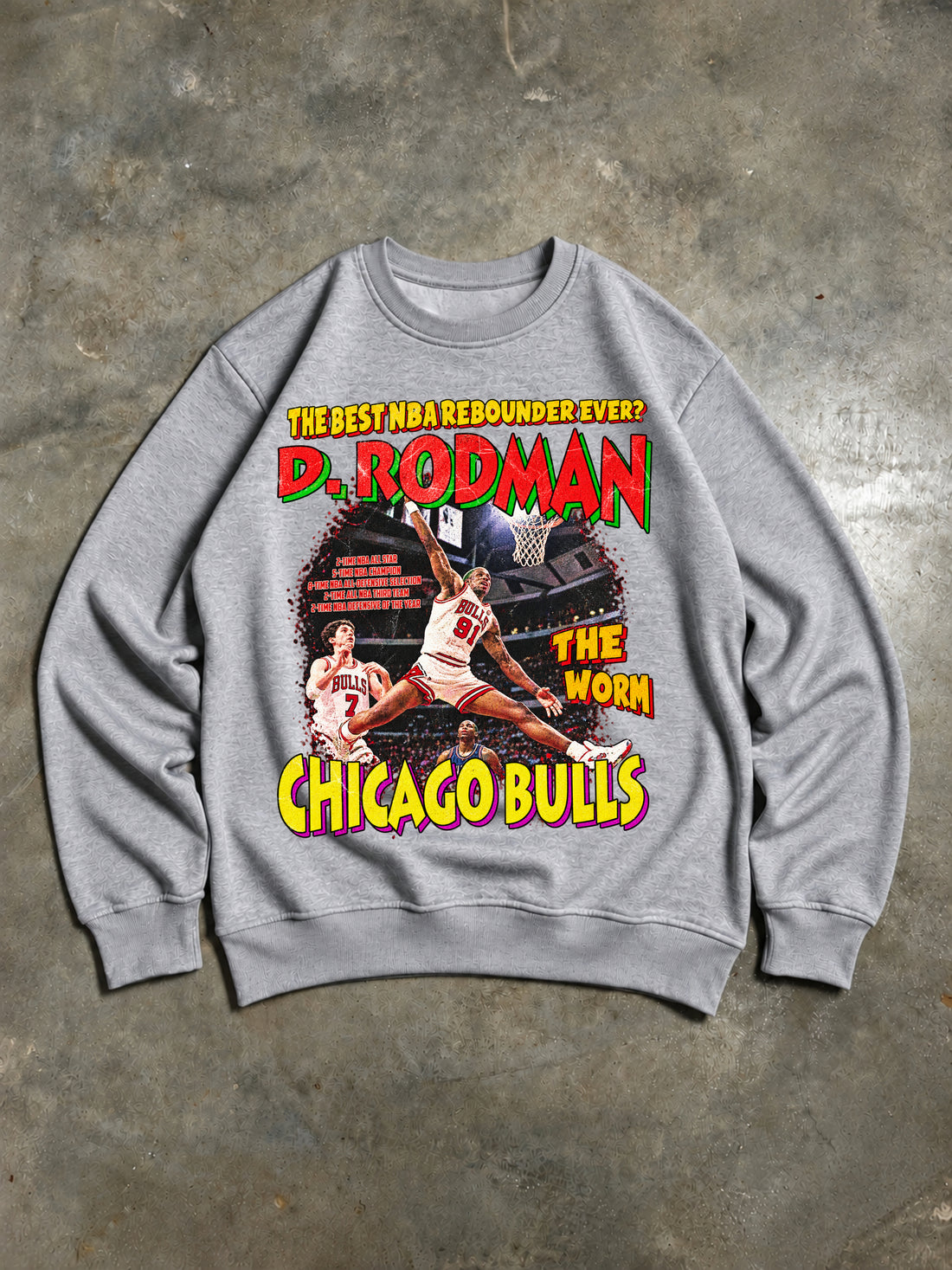 Dennis Rodman – Chicago Bulls The Worm Vintage 90er Sweatshirt – Grau