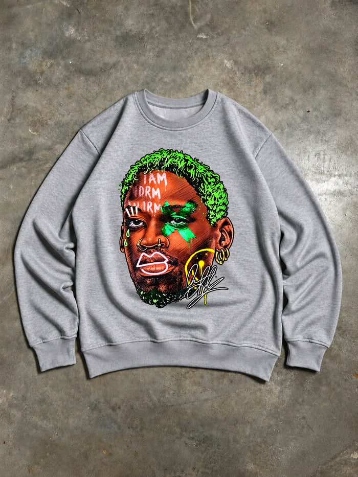 Dennis Rodman – The Worm Neon Green Vintage 90s Sweatshirt – Grey