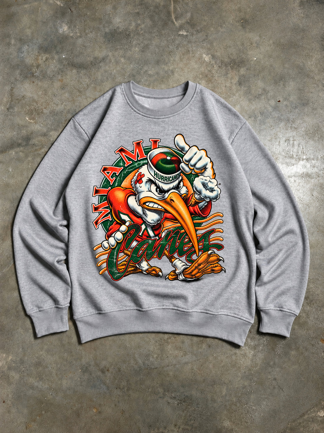 Miami Hurricanes – Sudadera universitaria vintage de Sebastian the Ibis – Gris