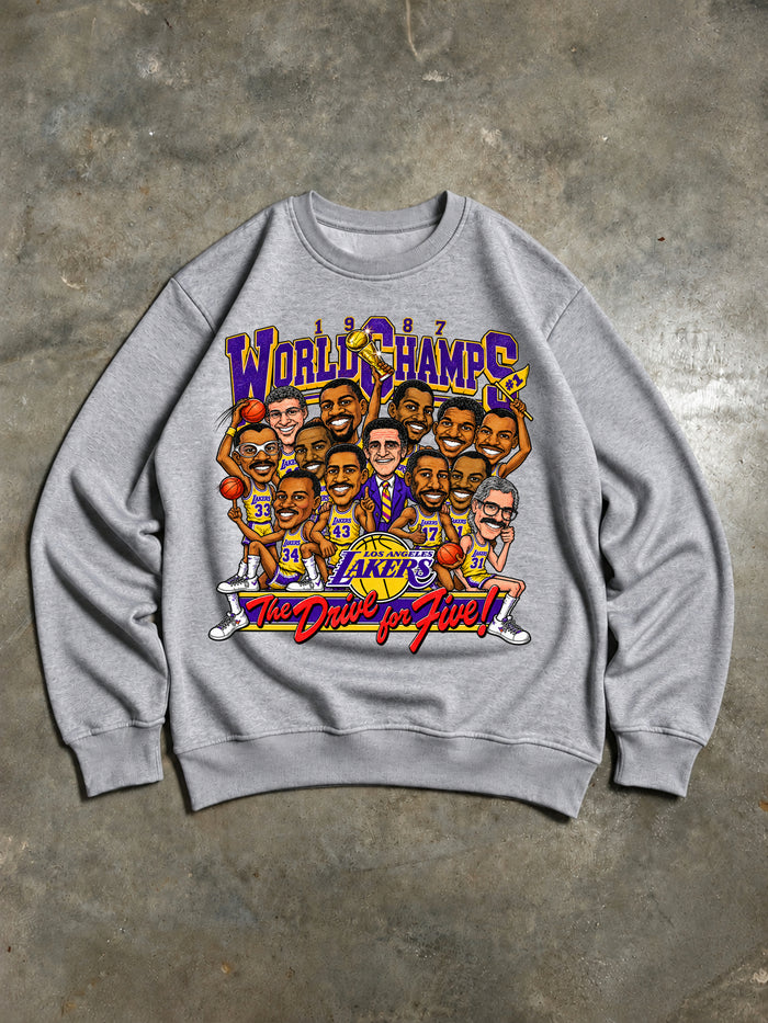 Los Angeles Lakers – 1987 World Champions Drive for Five Vintage 80s Sweatshirt – Grey