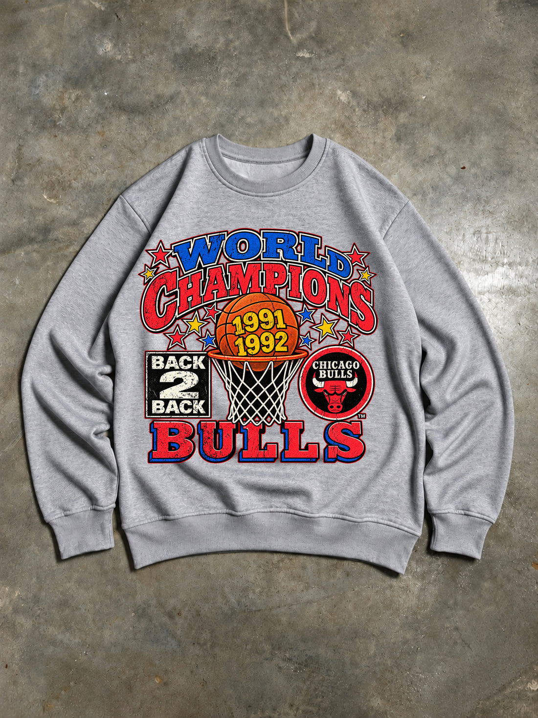 Chicago Bulls – Back-to-Back Champions 1991–1992 Vintage-Sweatshirt – Grau