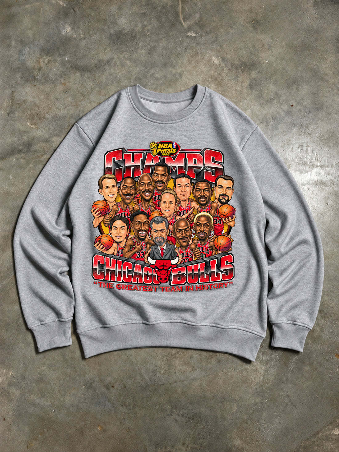 Chicago Bulls – 1996 NBA Champions Greatest Team Vintage Sweatshirt – Grey
